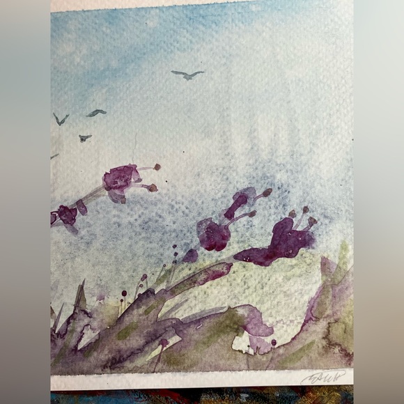 Original painting Mushrooms landscape NEW watercolor floral home decor art USA - Picture 3 of 7